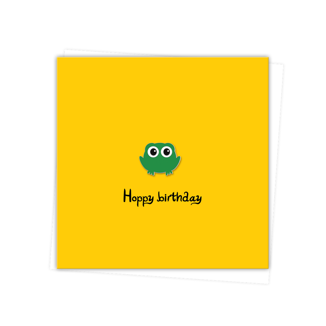 Hop Frog 'Hoppy Birthday' Glossy Greetings Card with Enamel Pin