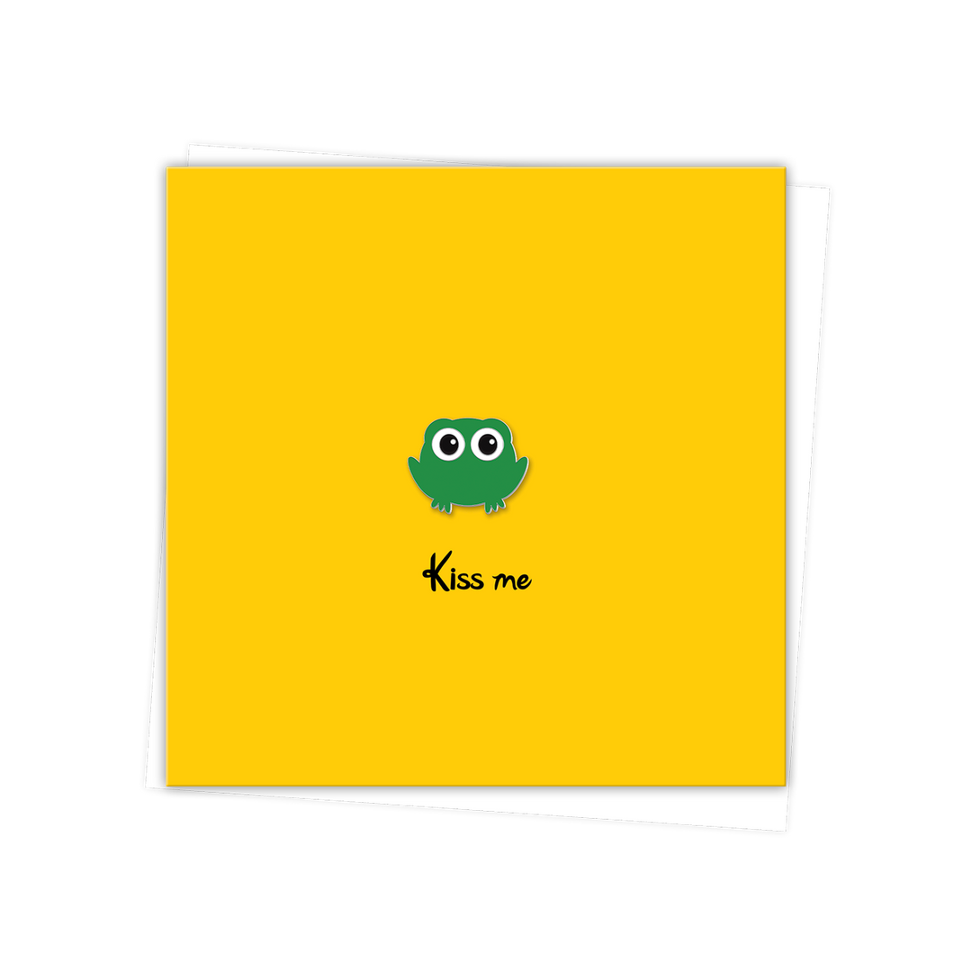 Hop Frog 'Kiss me' Glossy Greetings Card with Enamel Pin